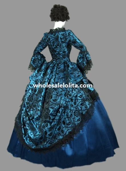 Историческая бальная одежда в викторианском стиле с синими цветами|marie antoinette|ball