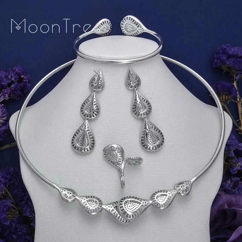MoonTree роскошное ожерелье с каплями воды полностью микро AAA кубический цирконий