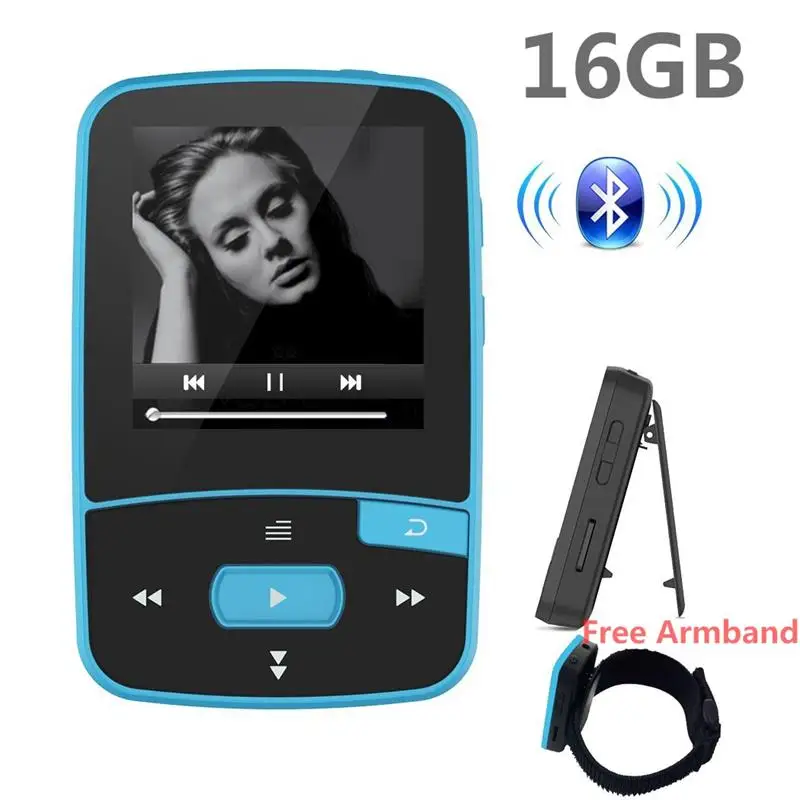 Bluetooth MP4 плеер 16 Гб клип спорт устойчивое без потерь аудио плеер с fm-радио шагомер и Закладка, максимальная поддержка 64 ГБ