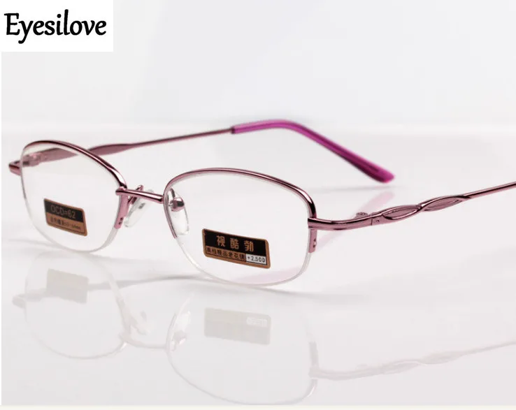Eyesilove, модные женские металлические очки для чтения, женские полуоправы, очки для чтения, ультра-светильник, розовые+ от 100 до+ 400