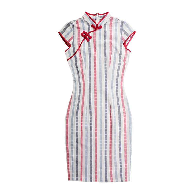 Популярное традиционное китайское платье в цветную полоску хлопковое вечернее