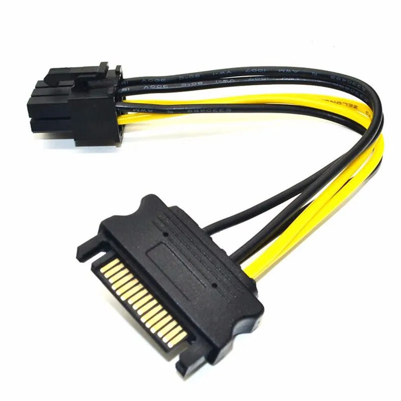 5 шт./лот 15pin мужской SATA к 8pin(6 + 2) PCI-E кабель питания 20 см двойной sata 8 стежков на