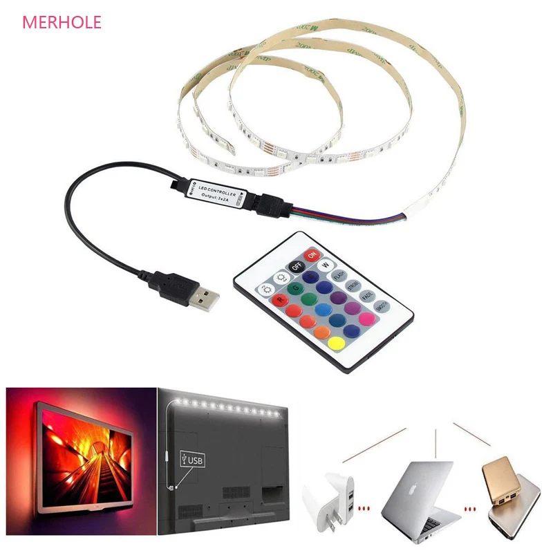 

MERHOLE led strip1M to 5M USB powered 5V rgb LED strip 30leds / m 5050 SMD waterproof TV tape background lighting