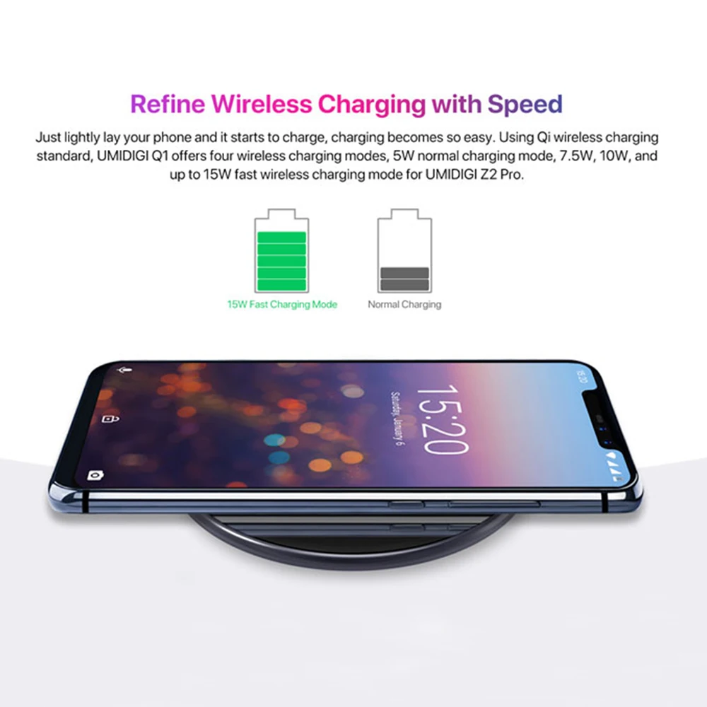 Беспроводное зарядное устройство UMIDIGI Q1 15 Вт для Samsung Galaxy S9 S8 S7 беспроводное iPhone