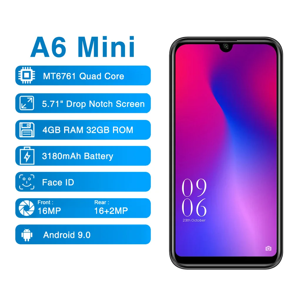 Elephone A6 Mini Android 9 0 MT6761 четырехъядерный смартфон 5 71 дюймов экран капли HD + 4 ГБ 32 ГБ/64