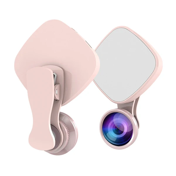 pink with lens Aokin селфи кольцевой светильник с HD 3 в 1 Рыбий глаз широкоугольный Макро объектив Вспышка светодиодная камера телефон фотография для iPhone samsung объектив - Цвет: pink with lens
