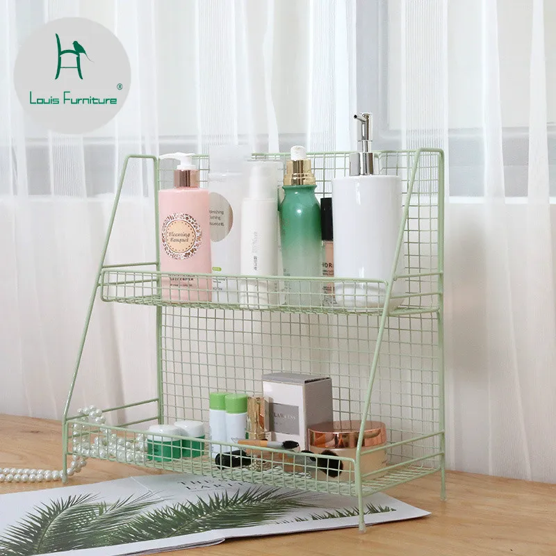 

Louis Fashion Kitchen Islands Iron Art Desktop Living Room Bathroom Double Shelf