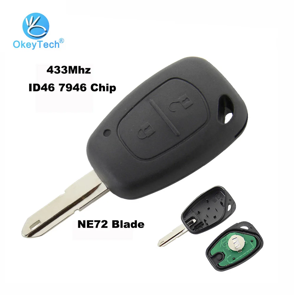 OkeyTech 2 кнопки 433 МГц ID46 чип транспондер Uncut NE72 Blade дистанционный ключ для Renault 206 trafmic