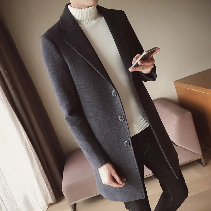 Men Clothes Woolen Coat 2019 Autumn Winter Korean Version New Off White Slim Casual Long Windbreaker Jacket Wool Trench Overcoat | Мужская