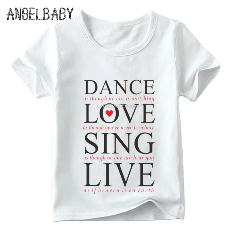Забавная детская футболка с принтом Live Love Dance детские летние белые топы коротким