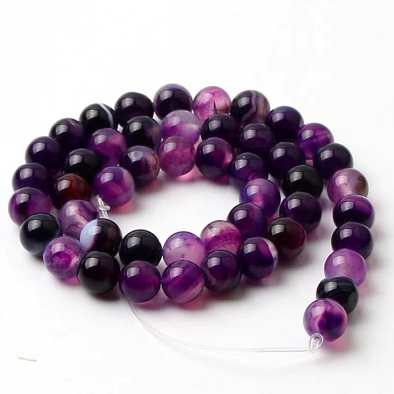 Dyed Purple stripe Натуральный камень бисер розовый кварц Агаты тигровый глаз бирюзы Круглые бусины для самостоятельного изготовления ювелирных изделий браслет 4/6/8/10/12 мм - Цвет: Dyed Purple stripe