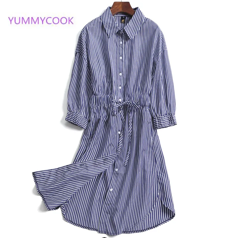 YUMMYCOOK весенне осеннее Новое Женское Платье рубашка темпераментная Талия