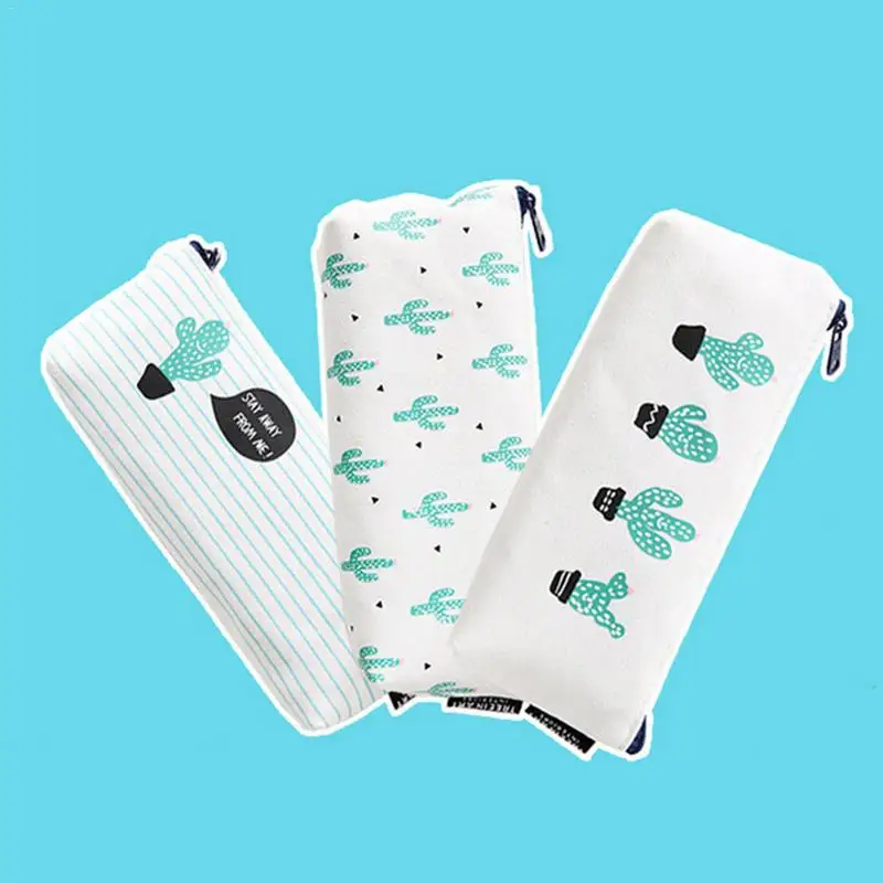 Каваи милый Зеленый Кактус Фламинго холст чехол карандаши канцелярская коробка