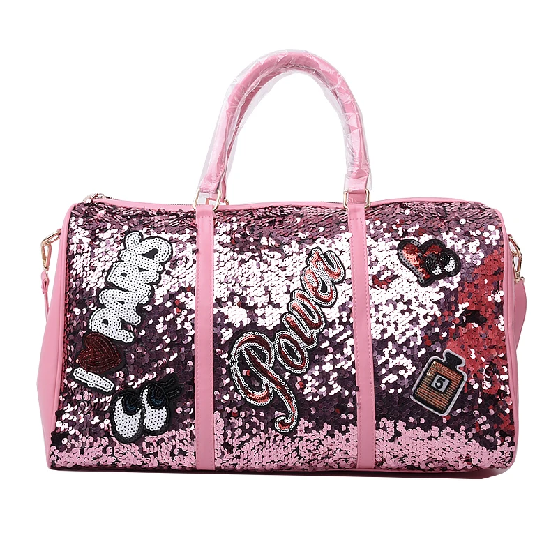 Pink Wobag, модная Женская дорожная сумка, повседневная, с блестками, с буквами, мужская, на плечо, Диагональная Сумка, Большая вместительная, Черная/Розовая/серебристая, для улицы - Цвет: Pink