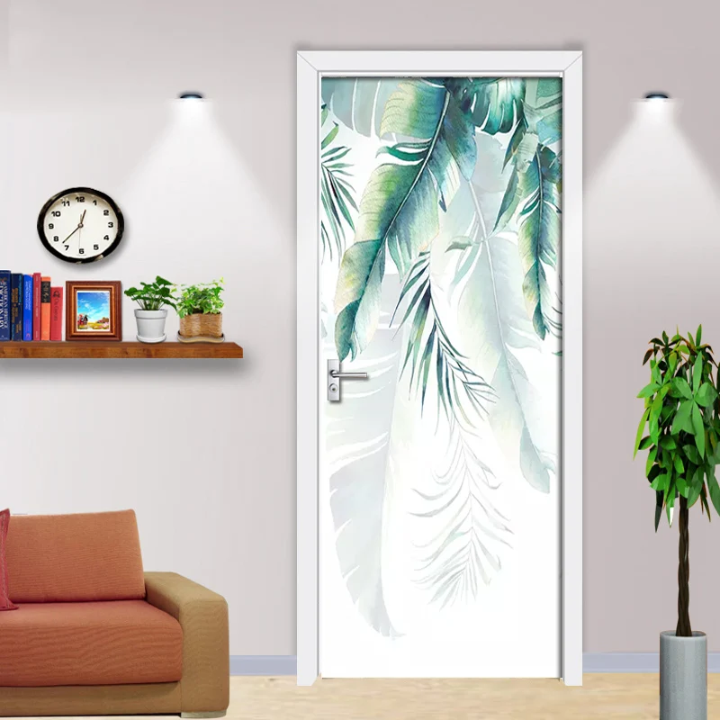 

Самоклеящаяся наклейка в скандинавском стиле с изображением банановых листьев, дверная наклейка, ПВХ водонепроницаемая 3D печать, искусств...