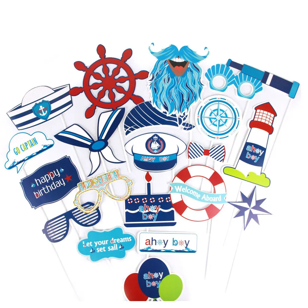 Nautical Navy Anchor Sailor Papercard Photo Booth Props Kit on A Stick for Baby Shoot 21PCS/set | Дом и сад