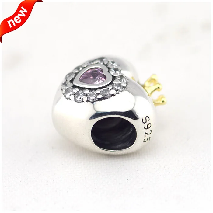 

Fits for Pandora Bracelets Heart Charms with 14K God Plated Crown 100% 925 Sterling Silver Beads Free Shipping