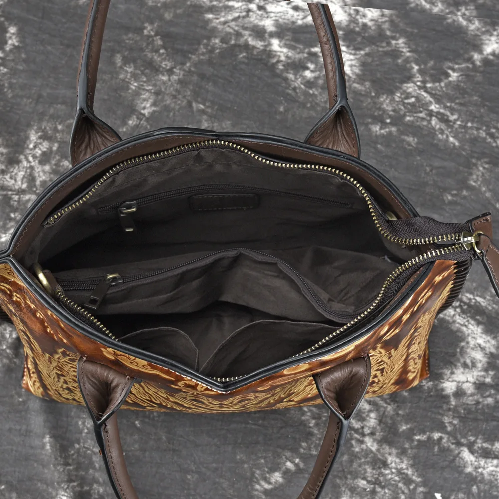 Женская сумка тоут из натуральной кожи ручной работы с тиснением качественная