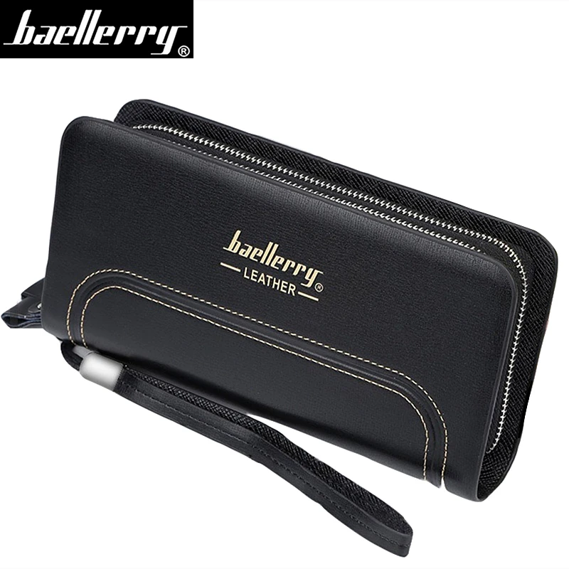 

Baellerry New Men Wallets Leather Double Zipper Wallet Men Coin Purses Brand Long Male Clutch Bag With Phone Pocket Carteira