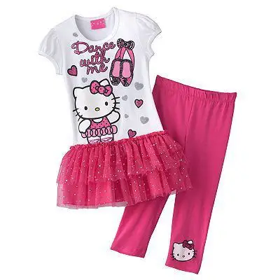 Лето детская одежда девочки комплект милый Hello Kitty марля платье + свободного