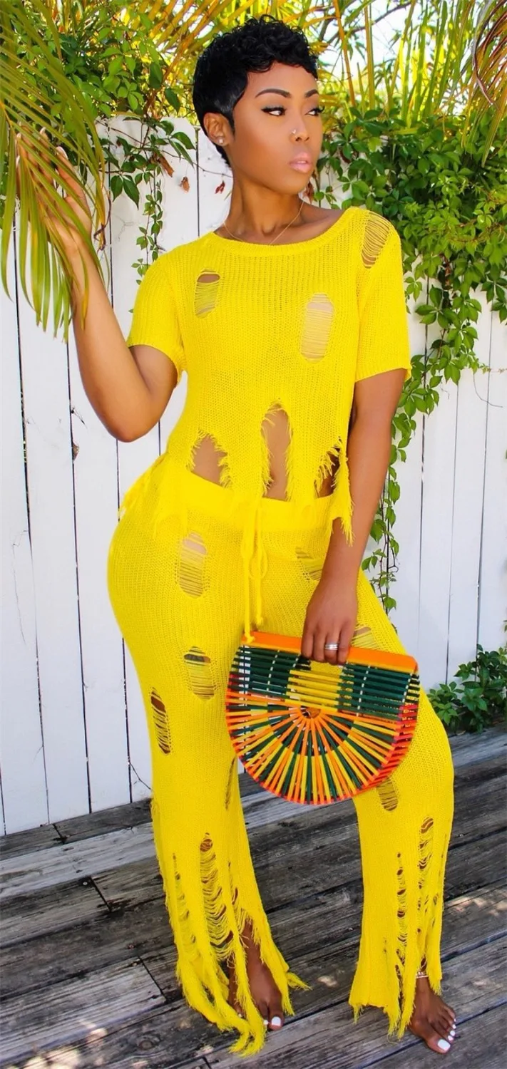 Желтый сексуальный женский комплект 2 шт. комбинезон с коротким рукавом