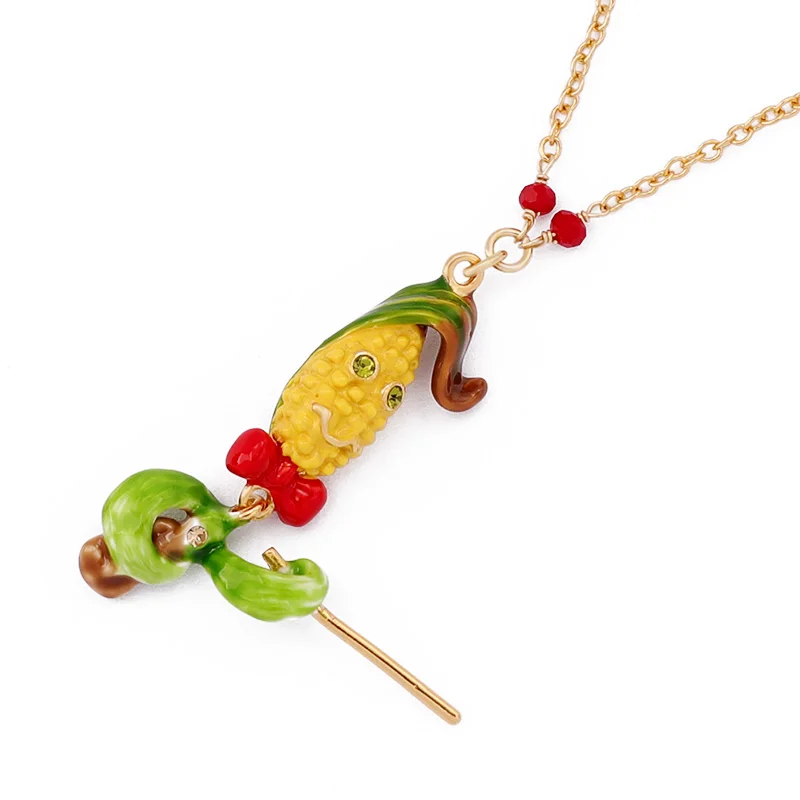 Juicy Grape New Personality Hand-painted Enamel Corn Violin Necklace Women Copper Plated Gilded Collarbone Chain | Украшения и