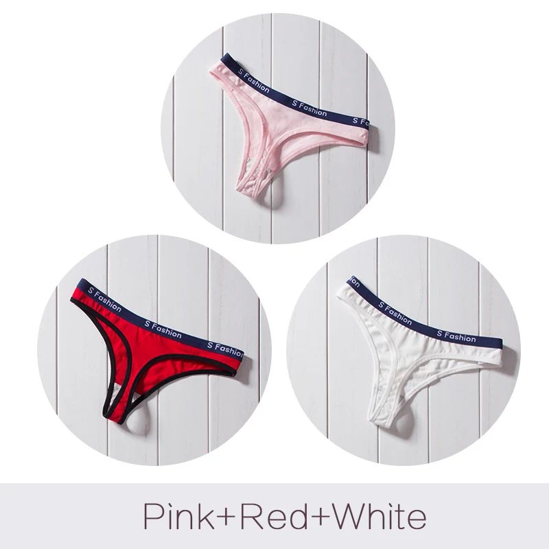 PinkRedWhite Sexy G-String Cotton Women Briefs Panties T Back Underwear Seamless Thong Bikini Low Rise Waist Transparent Lady 3pcs Lot Pantie - Color: PinkRedWhite