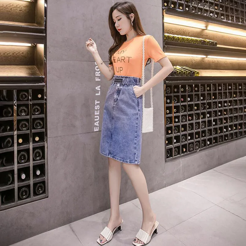Женская джинсовая юбка весна лето 2020 женская средней длины с завышенной талией