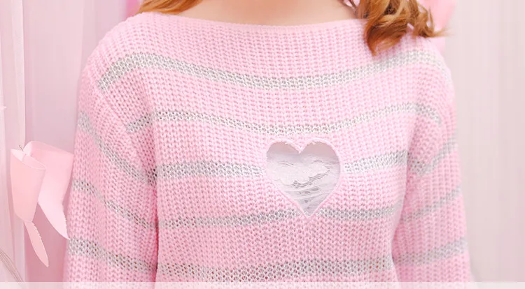 Autumn new Japanese Female Kawaii Sweaters Fashion Lovely Cute Knitwear Mori girl Heart Love Hollow out Chest Sweater for Women | Женская