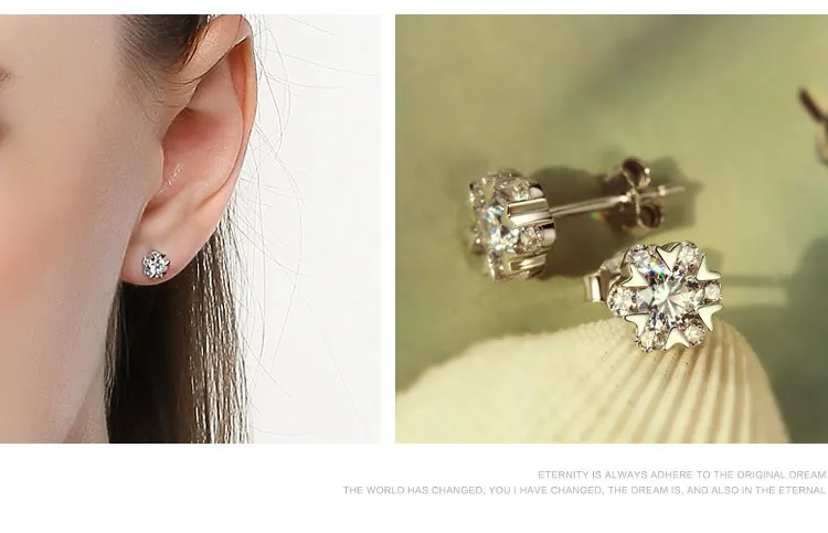 OMHXZJ модные милые женские ювелирные изделия цветы Снежный танец AAA Циркон 925 Стерлинговое Серебро серьги-гвоздики YS15