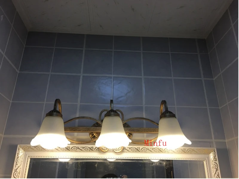 Гладить Стекло бра ванная комната, зеркало, лампа Туалетная комната restroom светодиодный водонепроницаемый суета легкий макияж комната спальня комод бра настенный брас антикварная бронза детская спальня с лампой