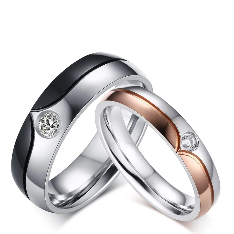 Romantic Wedding Couple Rings for Men Women Stainless Steel Stone Engagement Anniversary Lovers Ring VR307 | Украшения и