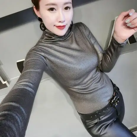 Водолазка плюс размер Blusa Feminina PU 4XL блузки оверсайз с длинным рукавом утолщенная