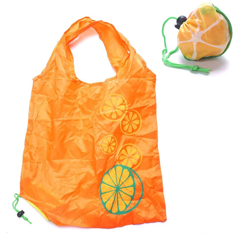 

Creative environmental storage bag Handbag Orange Foldable Shopping Bags Reusable Folding Grocery Nylon eco tote Bag