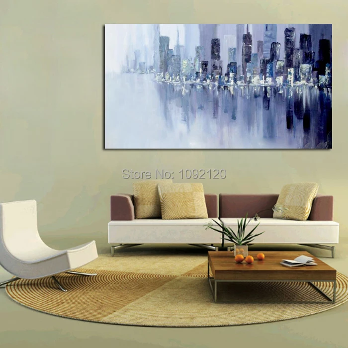 

Modern Wall Paintings Hand Painted Abstract Cityscape Rivers Scenery Landscape Canvas Oil Painting For Home Decor