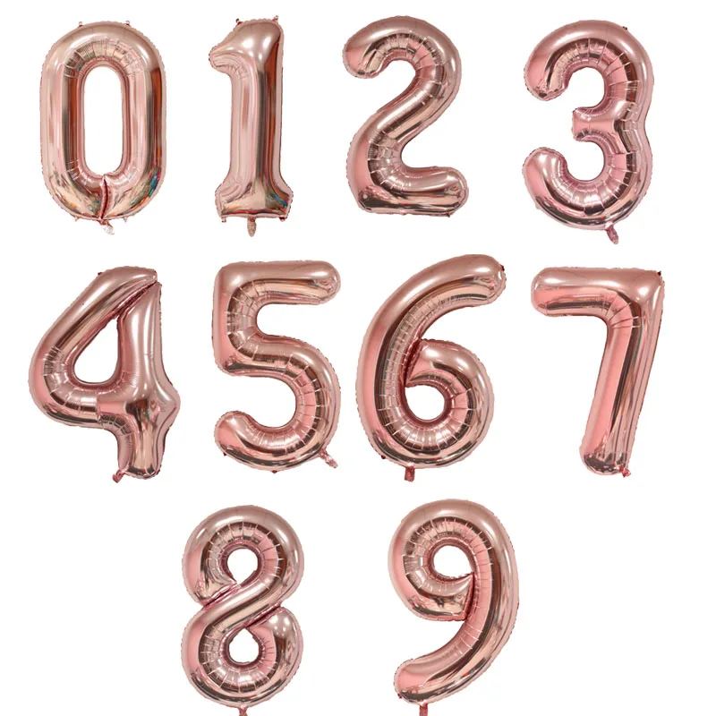 rose gold 50 шт./лот, 16 дюймов, Золотое серебряное число, фольгированные шары, вечерние шары на день рождения, украшения, фигурные воздушные шары для детского душа, цифра, Globos - Цвет: rose gold