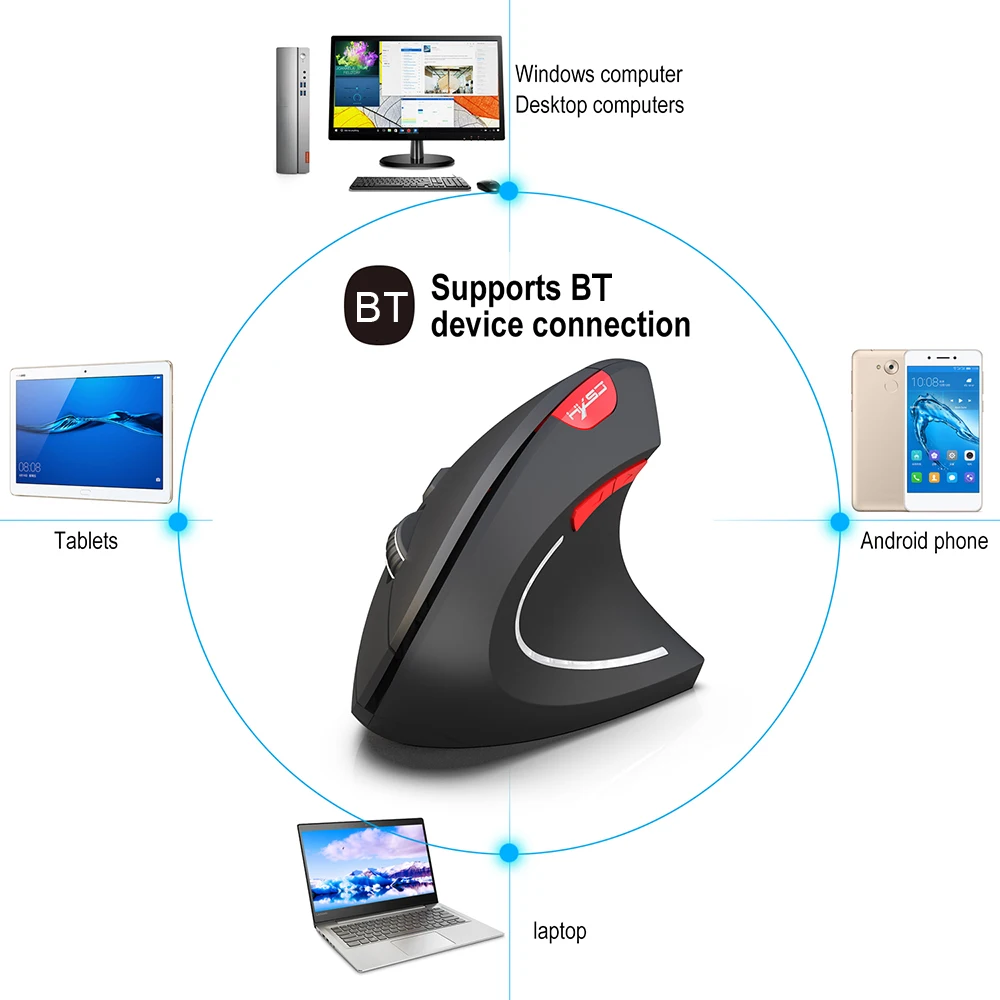 HXSJ T29 Bluetooth Вертикальная мышь Эргономика 800/1600/2400 Точек на дюйм предупреждения мышь ручной игры офисные мыши ПК Аксессуары для ноутбуков