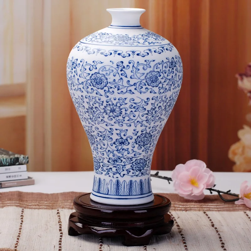 Blue And White Vase Matte Interlock Branch Lotus Decoration Jingdezhen Ceramic Graceful Decorate Ornaments Flower Vases | Дом и сад