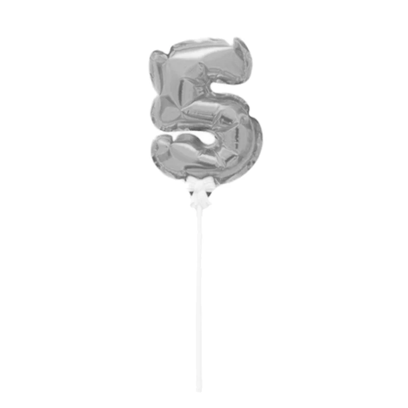 Silver 5 Mini мини золотые фольги номер воздушный шар топперы на свадебный торт украшения вечерние Детские Взрослые День рождения Юбилей флажки для торта поставки - Цвет: Silver 5
