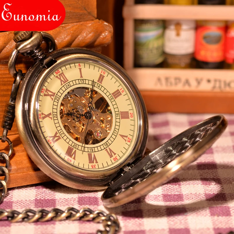 Модные механические карманные часы с ручным ветром для женщин и мужчин