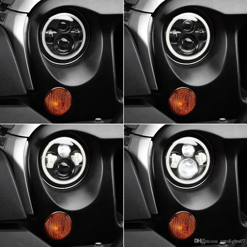 Pair 7&quot LED Headlights 60W High Low Beam H4 Halo Angel Eye Amber Turn Signal Lamp For Jeep Wrangler JK TJ CJ LJ | Автомобили и