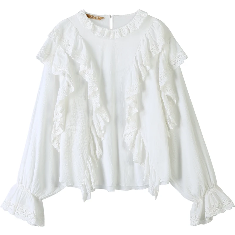ELFSACK Autumn New Fashion Woman Shirts Cotton Solid Casual Women Shirt O Neck Ruffles Streetwear Ins Girl Female Cloth|Рубашки| |