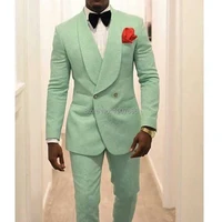 mint green floral slim fit mens suits with double breasted for wedding groom tuxedo 2 piece set jacket pants singer prom stage