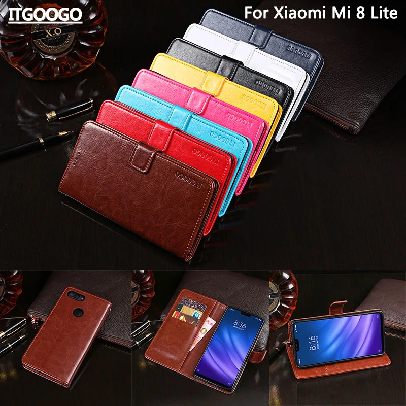 Xiaomi Mi 8 Lite чехол Роскошный кожаный флип для молодежный телефона задняя крышка Wallet