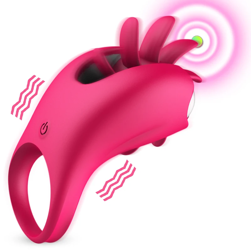 Tongue Licking Vibrator Penis Cock Ring Silicone Clitoris Stimulator Massage Rotation Vibrating G spot Oral Sex Toys For Man | Красота и