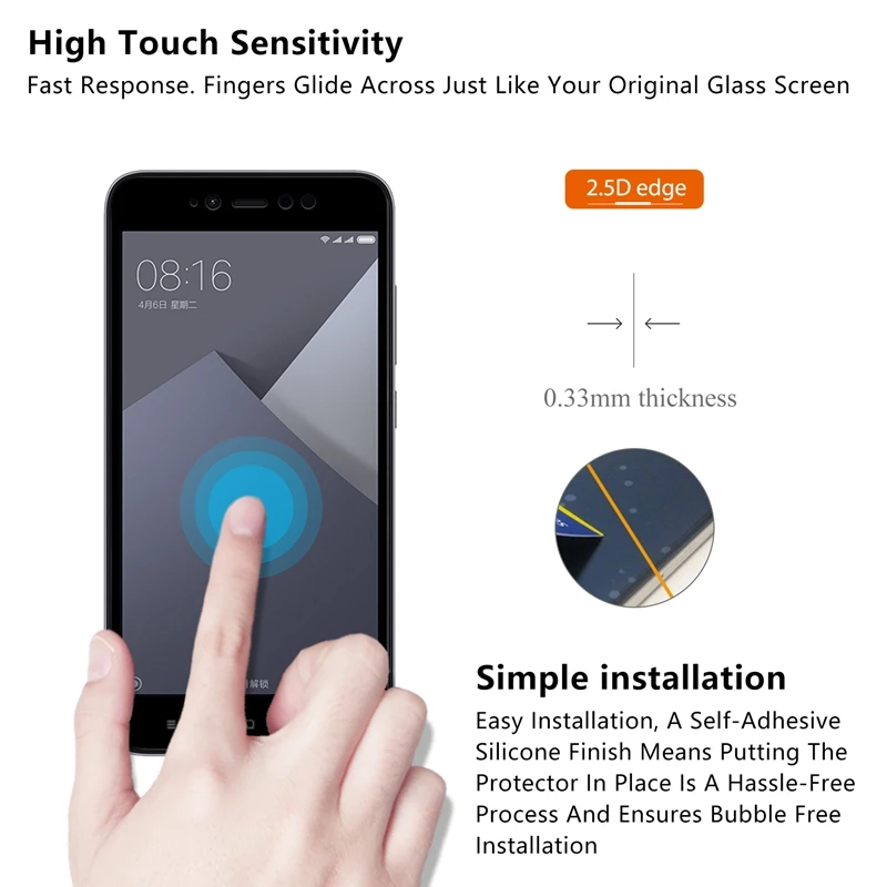 Protective Glass on for Xiaomi Redmi Note 5A Prime Screen Protector Full Cover Tempered Film Foil | Мобильные телефоны и