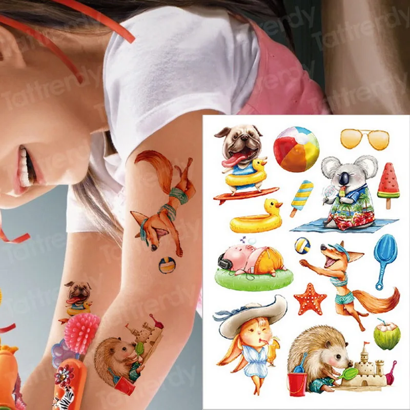 

temporary tattoo small kids tattoo removable waterproof cute animals tattoo for children water color tattoos sticker mermaid dog