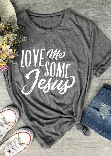 

Summer Hipster Cotton tee Love Me SOME JESUS T-Shirt Tumblr Letter Harajuku Tops Casual Aesthetic Graphic t shirt Popular Gray