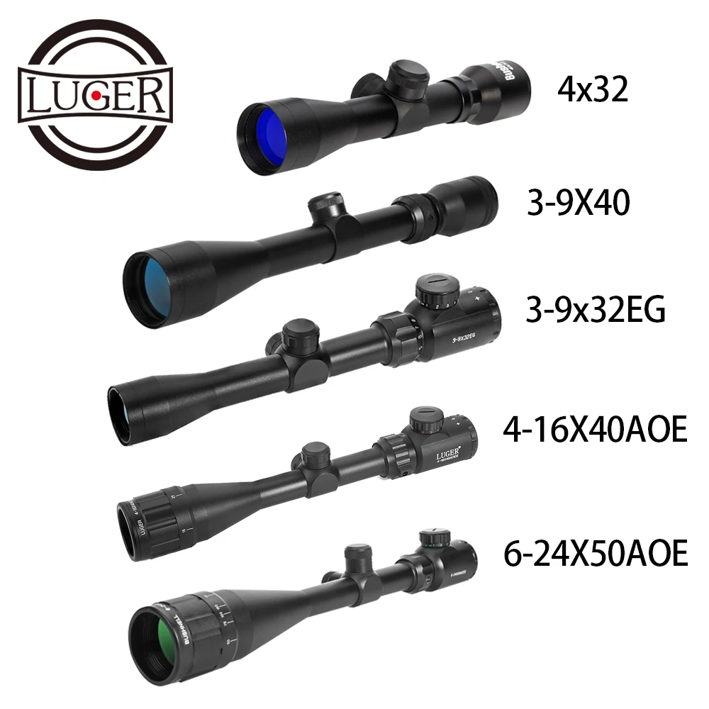 LUGER 3-9x40 охотничьи прицелы 4-16x40 оптика винтовки прицелы 6-24x50 тактический прицел 4X32 Снайперский прицел для страйкбола воздушные пистолеты