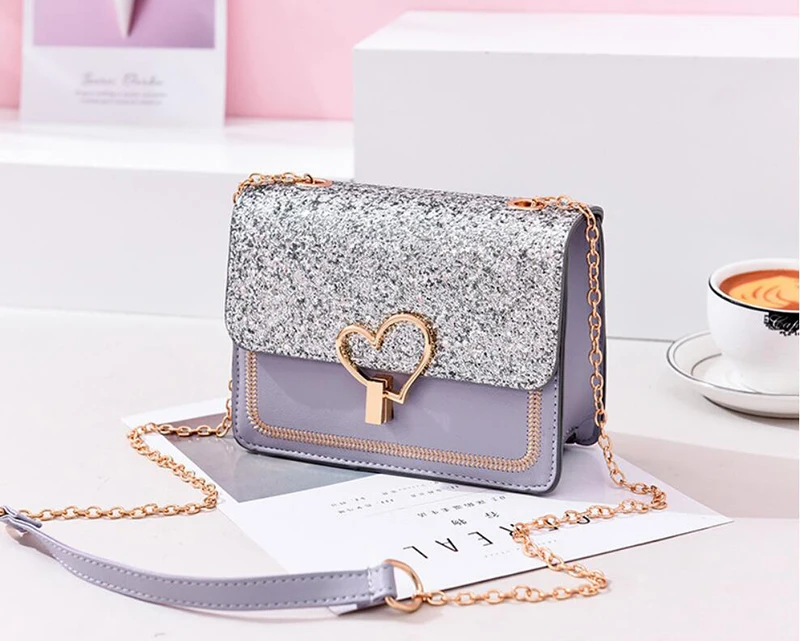 Yogodlns женская мягкая пу белая блестящая Love shape Lock сумка на плечо Новая модная однотонная сумка на цепочке для девочек